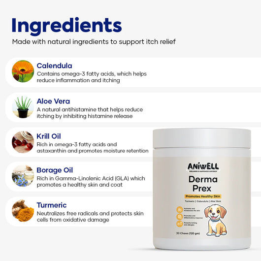 Aniwell DermaPrex: A New Age Natural Formula For Itching, Bald Spots, Inflammation, Paw Licking, & Allergy