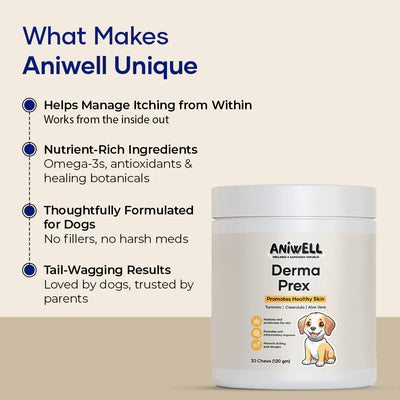 Aniwell DermaPrex: A New Age Natural Formula For Itching, Bald Spots, Inflammation, Paw Licking, & Allergy