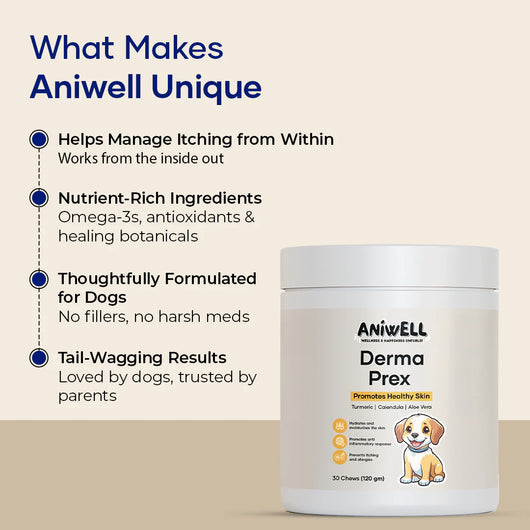 Aniwell DermaPrex: A New Age Natural Formula For Itching, Bald Spots, Inflammation, Paw Licking, & Allergy